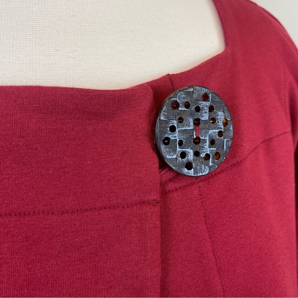 Neon Buddha Swing Jacket Deep Red Sz M Square Neck Oversized Cropped Wood Button - Picture 5 of 17